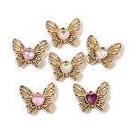 UV Plating Alloy Glass Pendants, Butterfly with Heart Charm, Faceted, Mixed Color, Golden, 17x20x4.5mm, Hole: 1.5mm(FIND-K032-42G)