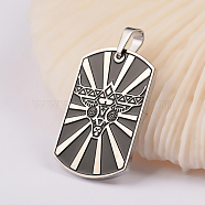 304 Stainless Steel Enamel Pendants, Rectangle with Cow Head Pattern, Antique Silver, 40x21.5x2mm, Hole: 5x6.5mm(STAS-O075-03AS)