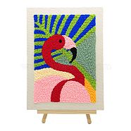 Flamingo Punch Embroidery Supplies Kit, including Instruction, Embroidery Fabric with Solid Wood Frame, Plastic Needle and 8 Colors Threads, Mixed Color, 16~352x1.3~262x2.5~19mm(DIY-H155-13)