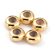 Brass Beads, with Rubber Inside, Slider Beads, Stopper Beads, Long-Lasting Plated, Rondelle, Real 24K Gold Plated, 7x3.5mm, Rubber Hole: 1.2mm(X-KK-O133-207C-G)
