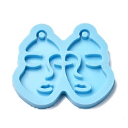 Abstract Face Statue Silicone Molds, Pendant Molds, For DIY UV Resin, Epoxy Resin Earring Jewelry Making, Light Sky Blue, 42.5x48x5mm, Hole: 2.5mm(X-DIY-F056-01A-01A)