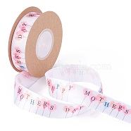 Single Face Happy Mothers Day Printed Polyester Satin Ribbon, for Mother's Day Gift Packaging, Mother's Day Themed Pattern, 3/4"(20mm), about 10 yards/roll(OCOR-L044-01B)