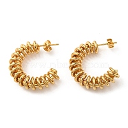 Vacuum Plating 304 Stainless Steel Arch with Spiral Stud Earrings for Women, Golden, 28x7mm(EJEW-F319-08G)