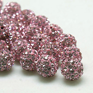 Pave Disco Ball Beads, Polymer Clay Rhinestone Beads, Grade A, Round, Light Rose, PP12(1.8~1.9mm), 8mm, Hole: 1mm(RB-H258-8MM-223)