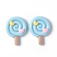 Opaque Resin Cabochons, Lollipop with Heart, Sky Blue, 34.5x26x8.5mm(CRES-P023-03E)