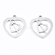 201 Stainless Steel Pendants, Laser Cut, Heart, Stainless Steel Color, 17.5x15.5x1mm, Hole: 1.4mm(STAS-T044-202P)