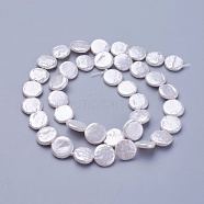 Shell Pearl Beads Strands, Flat Round, Snow, 10~13.5x2.5~3mm, Hole: 0.5mm, about 29~32pcs/strand, 15.55 inch~15.94 inch(39.5~40.5cm)(X-BSHE-P030-01C)
