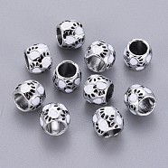 Alloy Enamel Beads, Large Hole Beads, Drum, Silver, White & Black, 10x8mm, Hole: 6mm(ENAM-E338-01S-A-AAA)