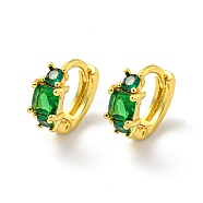 Brass Micro Pave Cubic Zirconia Hoop Earring, Real 18K Gold Plated, Green, 10.5x4.8mm(EJEW-C088-18G-02)