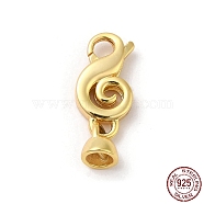 Rack Plating 925 Sterling Silver Lobster Claw Clasps with Cord End, Musical Note, with 925 Stamp, Real 18K Gold Plated, Clasp: 17.5x9x2.5mm, Cord End: 6.5x6x5.5mm, Inner Diameter: 4mm(STER-G038-05G)