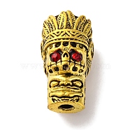 Rack Plating Tibetan Style Alloy 3 Hole Guru Beads, T-Drilled Beads, with Rhinestone, Indian, Antique Golden, 20.5x11.5x10.5mm, Hole: 2mm and 2.5mm(PALLOY-F313-06AG)