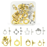 8 Styles Tibetan Style Alloy Toggle Clasps, Mixed Shapes, Antique Silver & Antique Golden, Ring: 15~28x11~20mm, Bar: 16~30x3~9mm, Hole: 2~2.5mm, 2sets/style(FIND-FS0002-43)