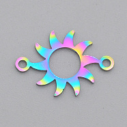 Ion Plating(IP) 201 Stainless Steel Links/Connectors, Laser Cut, Sun, Rainbow Color, 13x19x1mm, Hole: 1.5mm(STAS-T056-LA537)