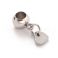 Heart 304 Stainless Steel European Large Hole Dangle Charms, Stainless Steel Color, 16mm, Hole: 4mm(PALLOY-JF00100-01)