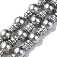 Natural Shell Pearl 3-Hole Guru Bead Strands, for Buddhist Jewelry Making, T-Drilled Beads, Silver, 16x10mm, Hole: 2~2.5mm(G-K149-53B)