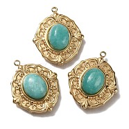 Natural Turquoise Pendants, Ion Plating(IP) 304 Stainless Steel Oval Charms, Real 18K Gold Plated, 24x20x5.5mm, Hole: 1.5mm(STAS-P371-008B-G)