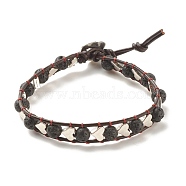 Natural Lava Rock & Alloy Heart Braided Beaded Bracelet, Essential Oil Gemstone Wrapped Jewelry for Women, 9-1/8 inch(23cm)(BJEW-JB08302)