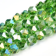 Electroplate Transparent Glass Beads Strands, AB Color Plated, Faceted, Round, Lime Green, 6x5.5x5.5mm, Hole: 1mm, about 100pcs/strand, 22.44 inch(57cm)(EGLA-T019-06D)