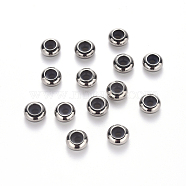 304 Stainless Steel Beads, with Rubber Inside, Slider Beads, Stopper Beads, Rondelle, Stainless Steel Color, 8x4mm, Hole: 4.5mm, Rubber Hole: 1.8mm(STAS-S103-18C-P)