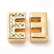 Brass Micro Pave Cubic Zirconia Beads, Real 18K Gold Plated, Letter E, 8x5x3.5mm, Hole: 1.2mm(KK-F855-03G-E)