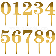 10Pcs 10 Style Number Acrylic Mirror Effect Cake Toppers, Cake Insert Cards, for Cake Decoration, Gold, 146~162.5x50~61x1mm, pin: 5x1mm, 1pc/style(FIND-CP0001-68)