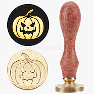 Halloween Wax Seal Stamp Set, Sealing Wax Stamp Solid Brass Head with Wood Handle, for Envelopes Invitations, Gift Card, Pumpkin, 83x22mm, Stamps: 25x14.5mm(AJEW-WH0208-1306)