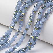 Electroplate Glass Beads Strands, Imitation Jade Beads, Pearl Luster Plated, Half Green Plated, Faceted, Rondelle, Light Sky Blue, 6x5mm, Hole: 1mm, about 83~85pcs/strand, 38~39cm(EGLA-A034-J6mm-S02)