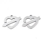 Valentine's Day 201 Stainless Steel Pendants, Laser Cut, An Arrow Through a Heart, Stainless Steel Color, 17x21x0.9mm, Hole: 1.8mm(X-STAS-S081-003)