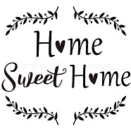 Rectangle with Word Home Sweet Home PVC Wall Stickers, for Home Living Room Bedroom Decoration, Leaf Pattern, 390x440mm(DIY-WH0228-121)