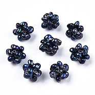 Round Natural Cultured Freshwater Pearl Beads, Dyed, Handmade Ball Cluster Beads, Prussian Blue, 10~11mm, Hole: 0.5mm(PEAR-N020-10D)