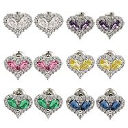 Cubic Zirconia Heart Stud Earrings, Rack Plating Brass Jewelry for Women, Platinum, Mixed Color, 9.5x11mm(EJEW-I304-17P)