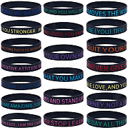 20Pcs 20 Style Motivational Quotes Silicone Cord Bracelets Wristbands, Black, Inner Diameter: 2-3/8 inch(6cm), 1Pc/style(BJEW-WH0020-51B)