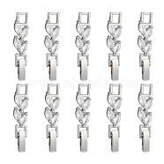 SUPERFINDINGS 10Pcs Brass Clear Cubic Zirconia Watch Band Clasps, Leaf, Platinum, 32x6x4mm, Hole: 3x3.7mm(ZIRC-FH0001-38P)