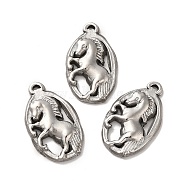 304 Stainless Steel Pendants, Oval with Horse Charms, Stainless Steel Color, 26.5x15.5x3mm, Hole: 1x2mm(STAS-Q001-20P)