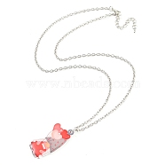 Valentine's Day Acrylic Pendant Necklace with Zinc Alloy Chains, Gnome with Heart, Salmon, 22.36 inch(56.8cm), Pendant: 43x28mm(NJEW-D049-01C-P)