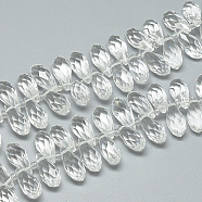 Glass Beads Strands, Top Drilled Beads, Faceted, Teardrop, Clear, 12~13x6mm, Hole: 1mm, about 96~100pcs/17.9 inch(EGLA-S142-6x12mm-10)