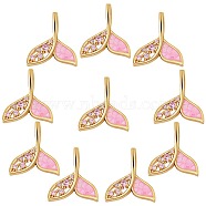 10Pcs Brass Micro Pave Plum Cubic Zirconia Pendants, with Enamel and Shell, Long-Lasting Plated, Mermaid, Real 18K Gold Plated, 21x18x4mm, Hole: 6x3mm(ZIRC-SZ0002-76)