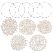 Gorgecraft Cup Mat Cotton Coaster, Crochet Cotton Lace Coasters, for Drinks Home Decoration, with Iron Linking Rings, Bisque, Cup Mat: 5pcs, Linking Rings: 5pcs(AJEW-GF0002-11)