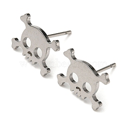 304 Stainless Steel Stud Earrings, Halloween Skull Ear Studs, Stainless Steel Color, 10x13.5mm, Pin: 0.8mm(EJEW-F322-01P)