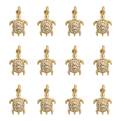 12Pcs Brass Micro Pave Clear Cubic Zirconia Pendants, Cadmium Free & Lead Free, Turtle, Golden, 16x10.5x2.5mm, Hole: 3.4mm(KK-CA0002-14)