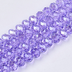 Baking Paint Glass Beads Strands, Pearl Luster Plated, Faceted, Rondelle, Lilac, 4x3.5mm, Hole: 1mm, about 125~130pcs/strand, 18.90''(48cm)(EGLA-Q120-D-A01)