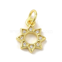 Brass Micro Pave Cubic Zirconia Charms, Real 18K Gold Plated, Sun Charms, Clear, 12x9.5x1.5mm, Hole: 3mm(KK-M283-23B-01)