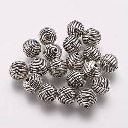 CCB Plastic Beads, Round, Grooved, Antique Silver, 9mm, Hole: 1mm(CCB-G008-06AS)