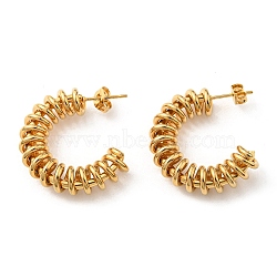 PVD Vacuum Plating 304 Stainless Steel Arch with Spiral Stud Earrings for Women, Golden, 28x7mm(EJEW-F319-08G)