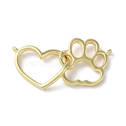 Rack Plating Brass Pendants, Cadmium Free & Lead Free, Long-Lasting Plated, Heart & Paw Print Charm, Real 18K Gold Plated, 15x30x1.5mm, Hole: 1.2mm(KK-P245-04G)