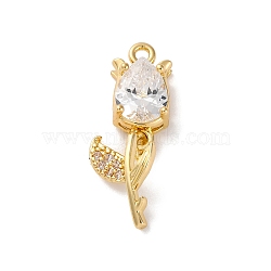 Ion Plating(IP) Brass Micro Pave Cubic Zirconia Tulip Pendants, Real 14K Gold Plated, 23.5x8x4.5mm, Hole: 1.4mm(KK-U042-02G-01)