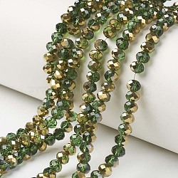 Electroplate Transparent Glass Beads Strands, Half Golden Plated, Faceted, Rondelle, Green, 3x2mm, Hole: 0.8mm, about 150~155pcs/strand, 15~16 inch(38~40cm)(EGLA-A034-T2mm-O08)