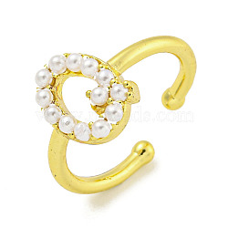 Rack Plating Brass Open Cuff Rings for Women, with ABS Imitation Pearl, Cadmium Free & Lead Free, Long-Lasting Plated, Letter, Letter Q, Inner Diameter: 17mm, Letter Q: 11.5x7.5mm(RJEW-F162-01G-Q)