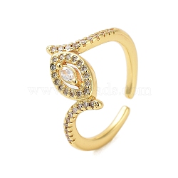 Brass Pave Cubic Zirconia Cuff Rings, Real 18K Gold Plated Wide Band Rings for Women, Horse Eye, 20x14mm, Inner Diameter: adjustable(RJEW-U012-04G-05)