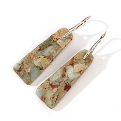 Natural Imperial Jasper Trapezoid Dangle Earrings, Ethnic Style, Platinum, 60x15mm(EG8085-1)